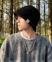 Men's Black Thick Warm Cotton Knit Boonie Hat