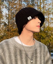 Men's Black Thick Warm Cotton Knit Boonie Hat