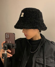 Men's Korean Version Black Versatile Faux Fur Bucket Hat