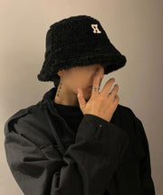 Men's Korean Version Black Versatile Faux Fur Bucket Hat