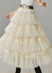 Modern Apricot Bow Layered Tulle Beach Skirt Spring