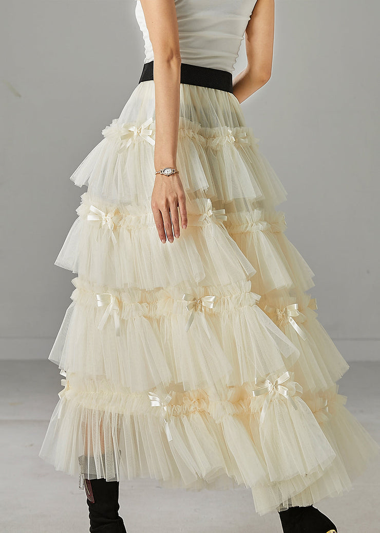 Modern Apricot Bow Layered Tulle Beach Skirt Spring