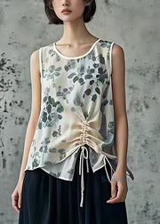 Modern Apricot O-Neck Print Drawstring Vest Summer