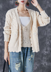 Modern Apricot Oversized Floral Knit Cardigan Two Piece Set Fall