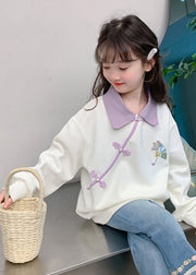 Modern Apricot Peter Pan Collar Embroideried Girls Sweatshirts Long Sleeve