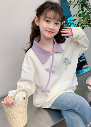 Modern Apricot Peter Pan Collar Embroideried Girls Sweatshirts Long Sleeve