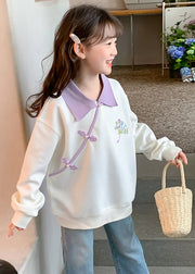 Modern Apricot Peter Pan Collar Embroideried Girls Sweatshirts Long Sleeve