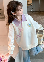 Modern Apricot Peter Pan Collar Embroideried Girls Sweatshirts Long Sleeve