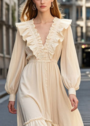 Modern Apricot Ruffles Silm Fit Cotton Long Dress Spring