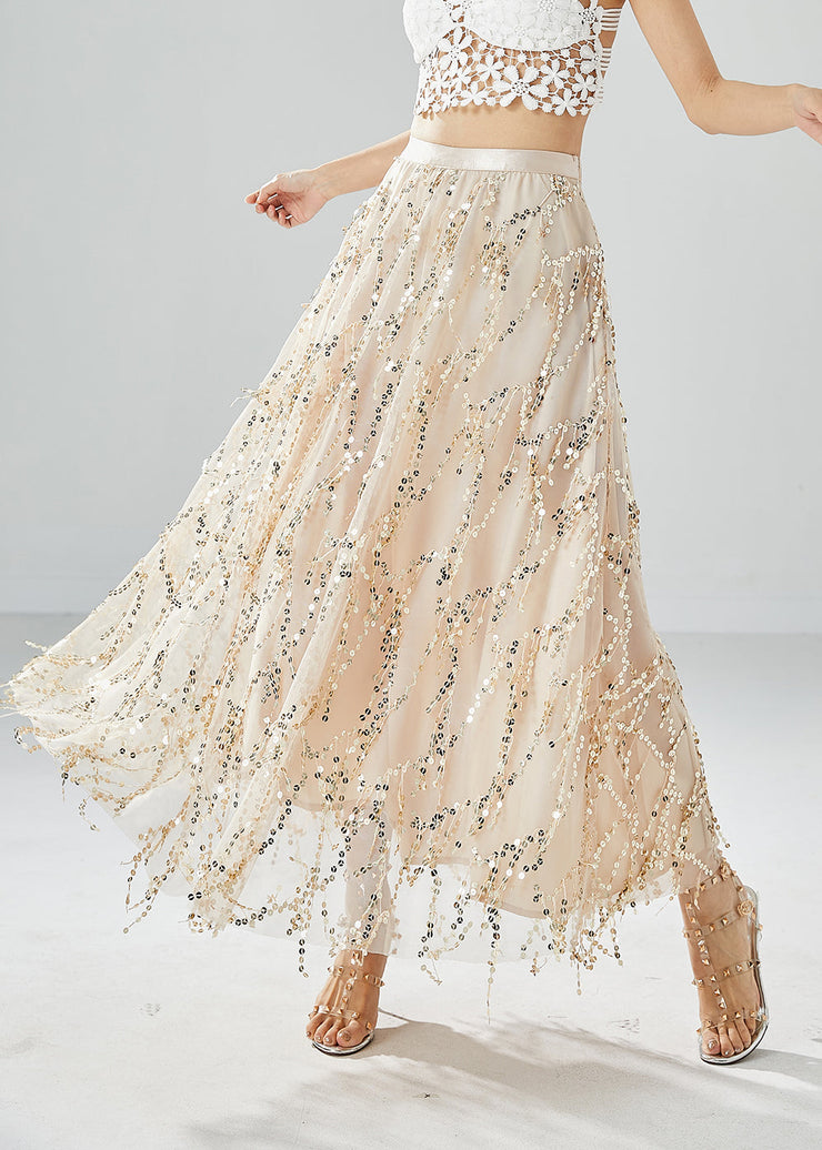 Modern Apricot Sequins Tassel Tulle Skirt Summer