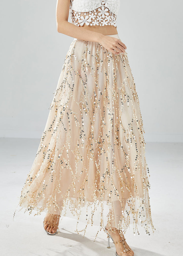 Modern Apricot Sequins Tassel Tulle Skirt Summer