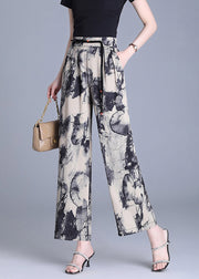 Modern Apricot Tasseled Print Silk Straight Pants Summer