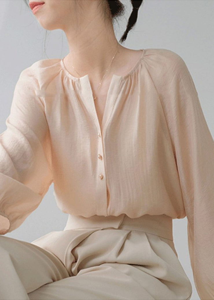 Modern Apricot V Neck Chiffon Top Long Sleeve