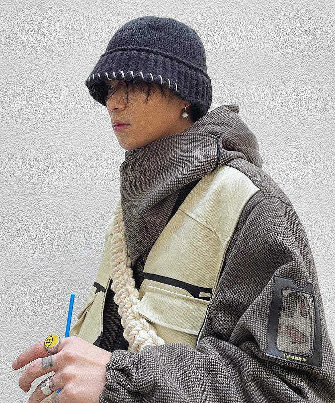 Modern Apricot Versatile Men Cozy Knit Bucket Hat