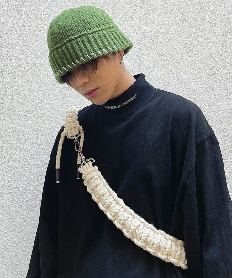 Modern Apricot Versatile Men Cozy Knit Bucket Hat