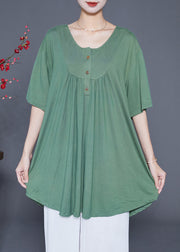 Modern Army Green Oversized Wrinkled Cotton Blouses Summer