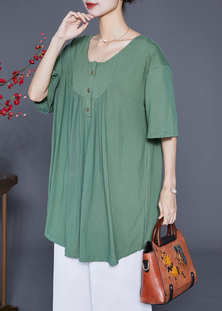 Modern Army Green Oversized Wrinkled Cotton Blouses Summer