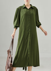 Modern Army Green Tie Waist Chiffon Dress Spring