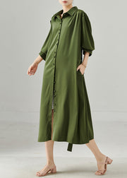 Modern Army Green Tie Waist Chiffon Dress Spring