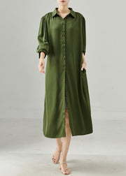 Modern Army Green Tie Waist Chiffon Dress Fall