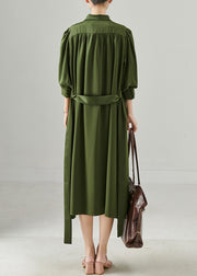 Modern Army Green Tie Waist Chiffon Dress Spring