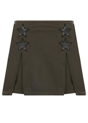 Modern Army Green Zippered High Waist Patchwork Denim Skirts Fall