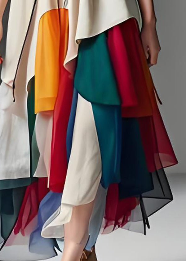 Modern Asymmetrical Drawstring Patchwork Cotton Dress Summer