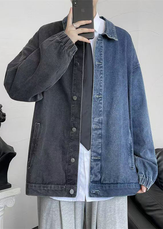 Modern Asymmetrical Peter Pan Collar Button Pockets Men Coat Fall