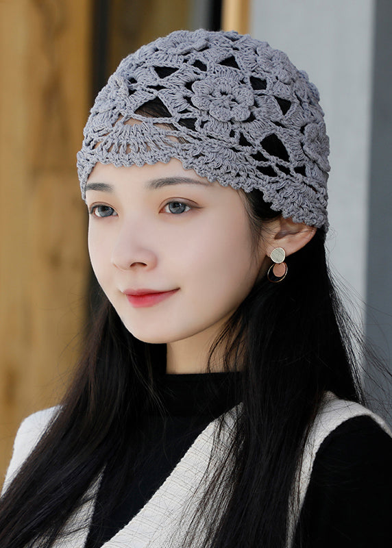 Modern Beige Floral Hollow Out Knit Bonnie Hat