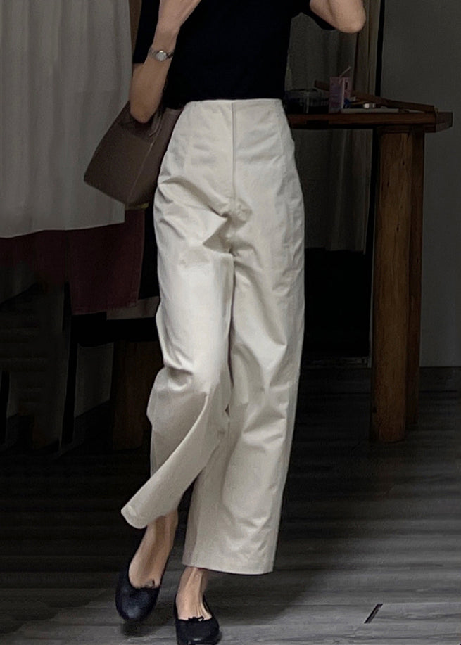 Modern Beige High Waist Patchwork Cotton Wide Leg Pants Fall