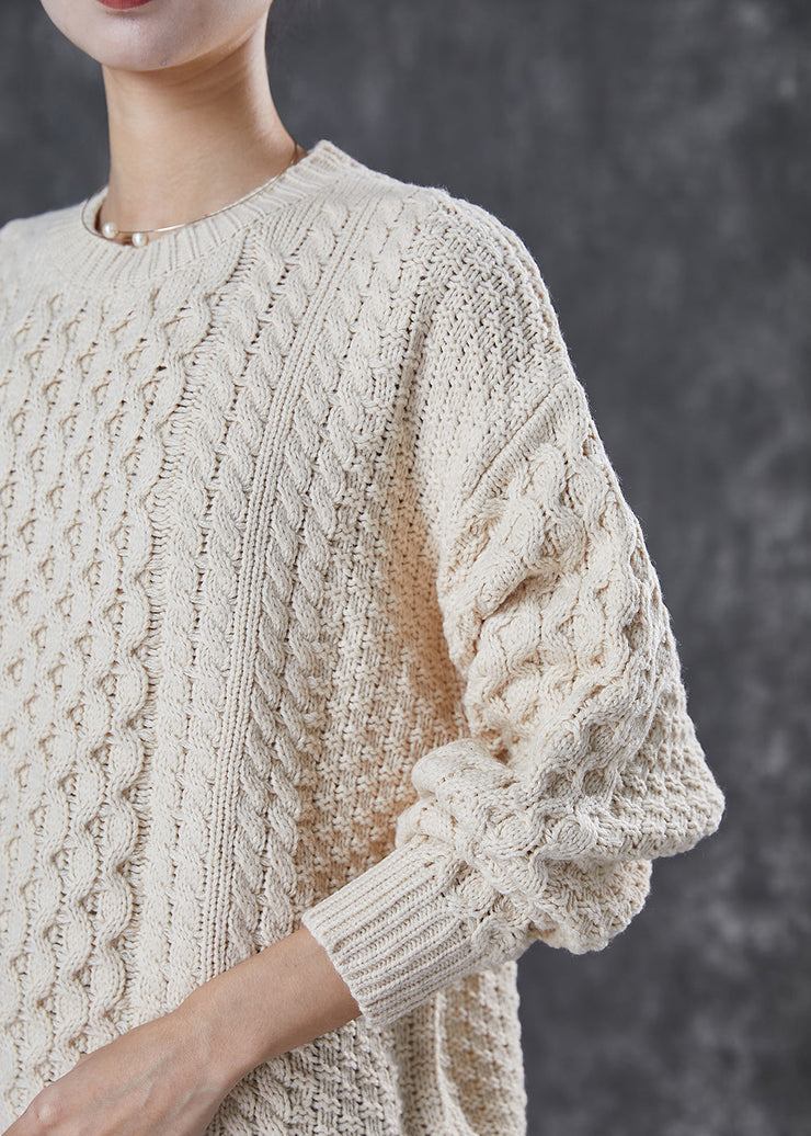 Modern Beige Oversized Cable Knit Sweater Tops Spring