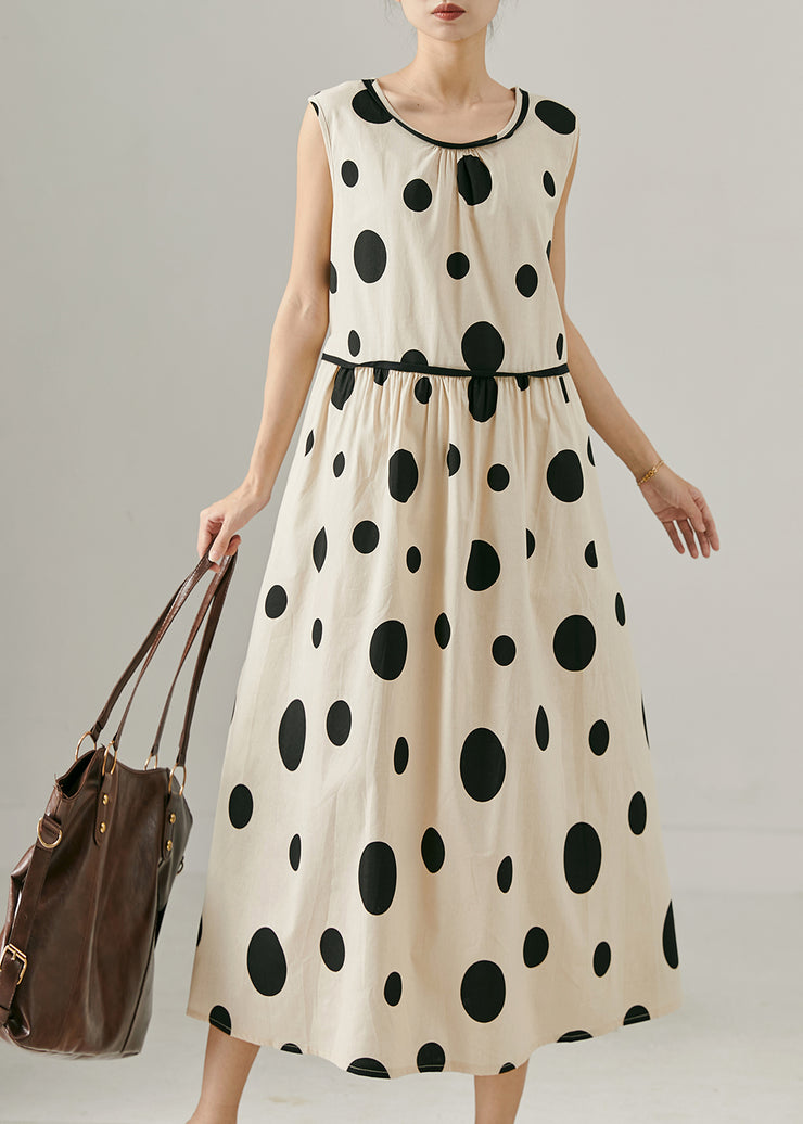 Modern Beige Oversized Print Cotton Dress Sleeveless