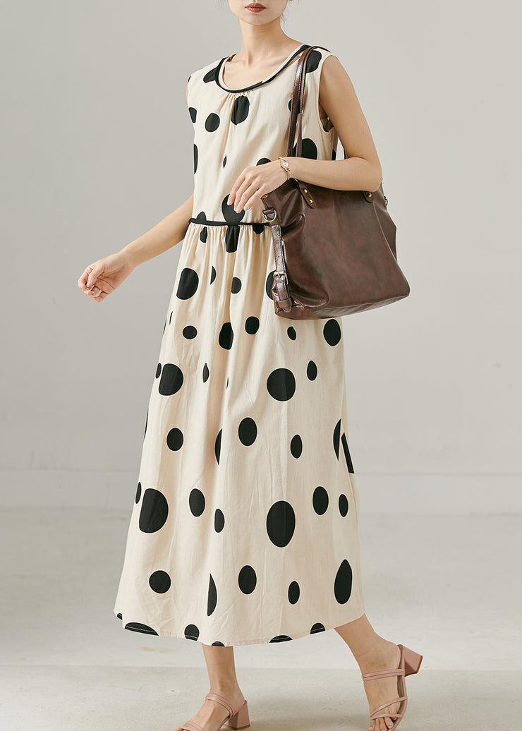 Modern Beige Oversized Print Cotton Dress Sleeveless