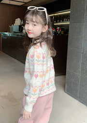 Modern Beige Ruffled Patchwork Cotton Knit Girls Sweater Spring