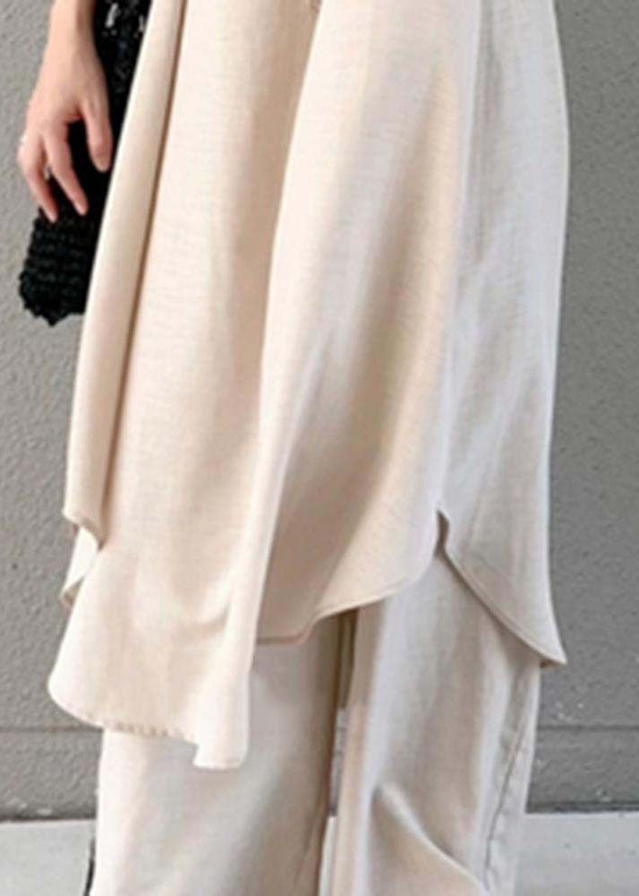 Modern Beige Stand Collar Patchwork Linen Dresses Sleeveless