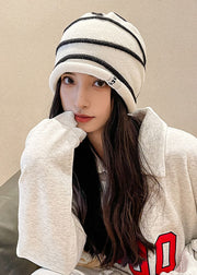 Modern Beige Striped Patchwork Knitted Cotton Bonnie Hat