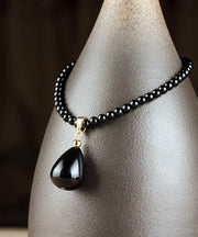 Modern Black Agate Water Drop Pendant Necklace