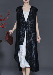 Modern Black Asymmetrical Floral Chiffon Loose Vest Summer