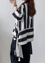 Modern Black Asymmetrical Oversized Striped Tops Summer