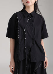 Modern Black Asymmetrical Patchwork Cotton Shirts Summer