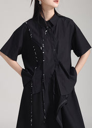 Modern Black Asymmetrical Patchwork Cotton Shirts Summer