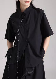 Modern Black Asymmetrical Patchwork Cotton Shirts Summer