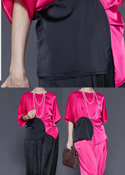 Modern Black Asymmetrical Patchwork Silk Two Piece Suit Set Summer