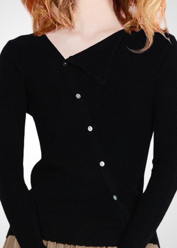 Modern Black Asymmetrical Slim Fit Wool Knit Top Winter