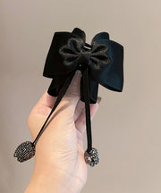 Modern Black Cotton Zircon Bow Ribbon Hairpin