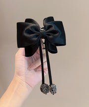 Modern Black Cotton Zircon Bow Ribbon Hairpin