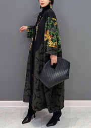 Modern Black Drawstring Oversized Patchwork Print Coats Spring