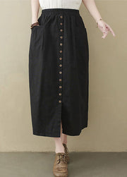 Modern Black Elastic Waist Pockets Cotton Skirts Summer