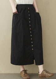 Modern Black Elastic Waist Pockets Cotton Skirts Summer