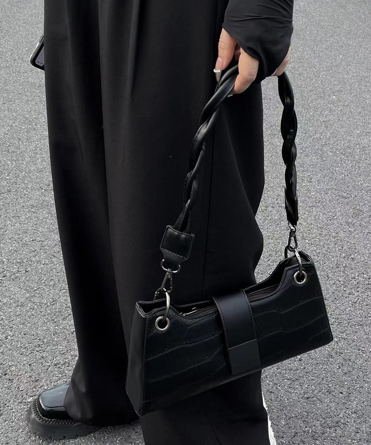 Modern Black Faux Leather Satchel Bag Handbag